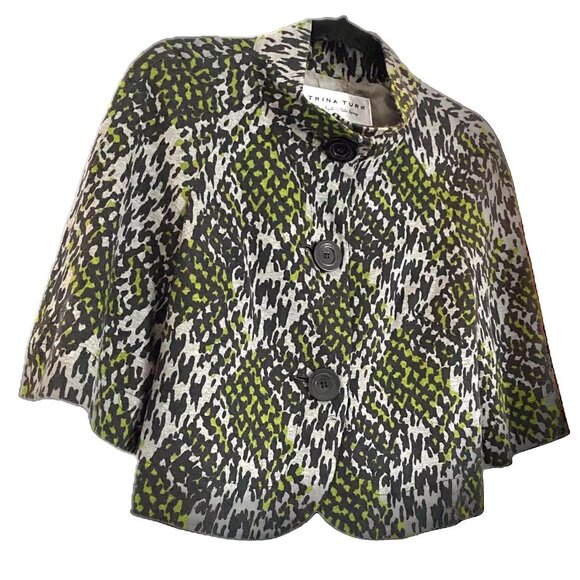 Trina Turk Stylish Cropped Jacket Trending Patchwork Pattern 3/4 Sleeves Sz 4 - Picture 3 of 11